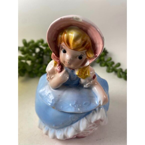 Vintage Lefton 3697 Bloomer Girl Sugar Jam Jar with Lid Ceramic Figurine - Picture 2 of 8